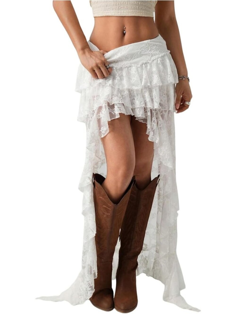 Boho Lace Maxi Skirt for Women | Asymmetrical Cowgirl Style, Perfect for Summer